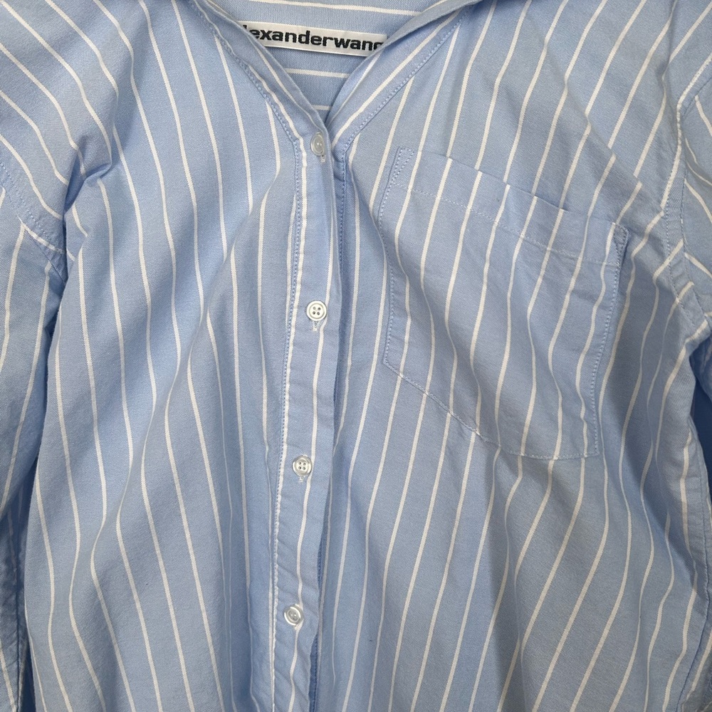 Alexander Wang Light Blue Striped Off-Shoulder Shirt - Picture 4 of 4